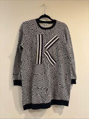 Kenzo Black and White Zigzag Midi Dress with K Logo